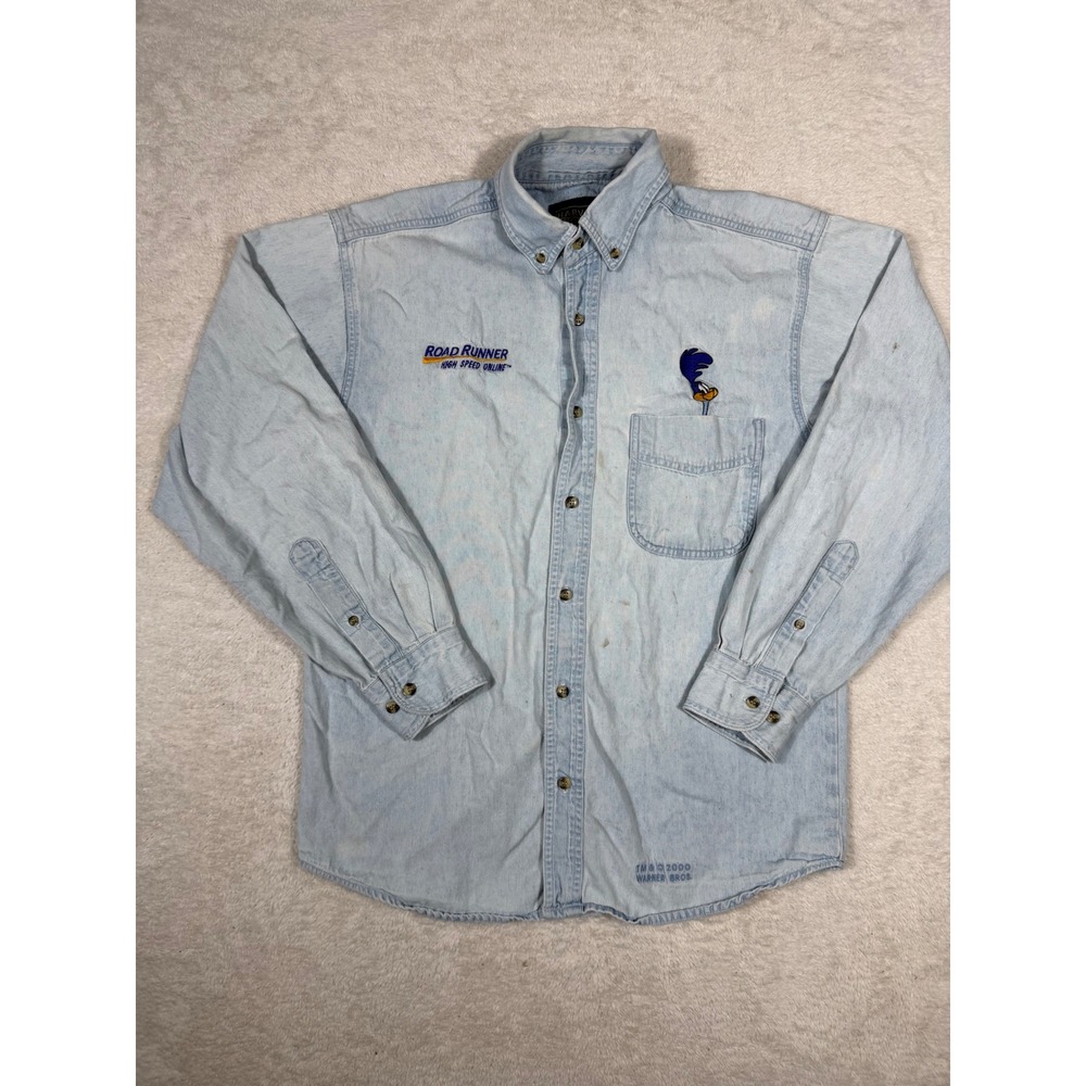 Harvard‎ Square Road Runner Denim Shirt Mens Small Light Wash 2000 Warner Bros